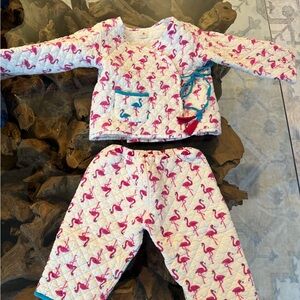 Kids Quilted Flamingo Pajama Set - Pink on White